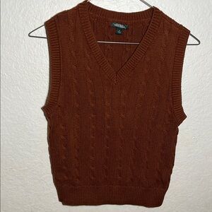 Eddie Bauer Brown V-Neck Cable Knit Sweater Vest